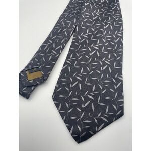 Robert Talbott Studio Mens Silk Wool Tie Charcoal Grey Silver Leaf Vine Pattern